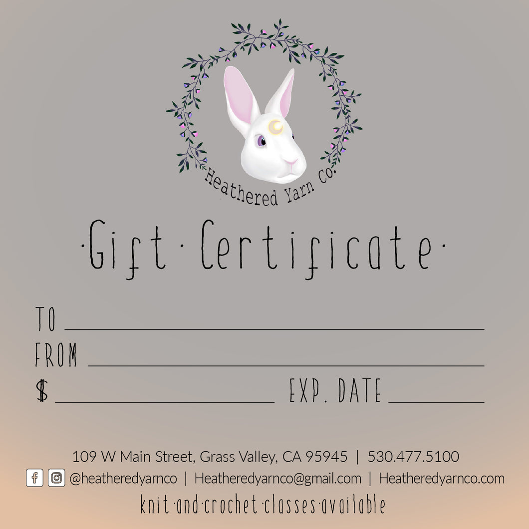 Heathered Yarn Co Gift Certificate $25.00